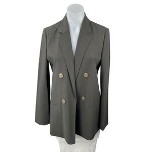 List Womens Gray Notched Collar Long Sleeve Double Breasted Blazer Coat Jacket 4